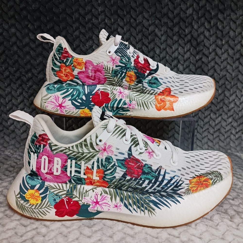 Nobull Journey Women's Training Running Shoes White Tropical Floral Print Sz 8.5